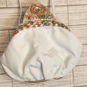 NWT Womens white leather rhinestone crossbody bag.